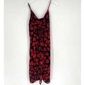 AQUA Dress Womens L Floral Romantic Red Ruffle Feminine Wedding Guest Holiday